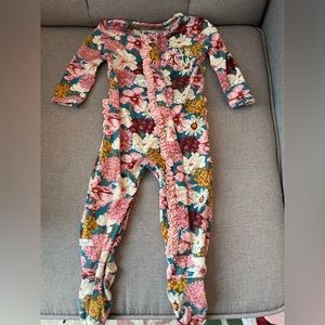 “LRJ” Monogrammed Rufflebutt Floral Footed Pajamas- 3-6 Months